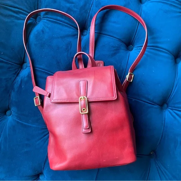 COACH VINTAGE RED LEATHER BACKPACK BAG - Picture 2 of 8